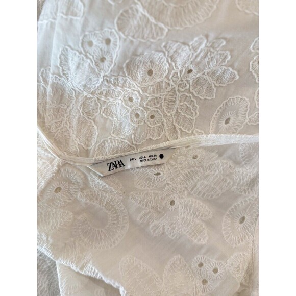 ZARA Womens Jumpsuit White Floral Eyelet V Neck Sleeveless Wide Leg Boho Large - Picture 4 of 11